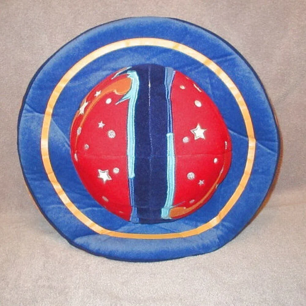 Vtg Celestial Flying Saucer Throw Pillow Plush Accent Stars Saturn Space 16